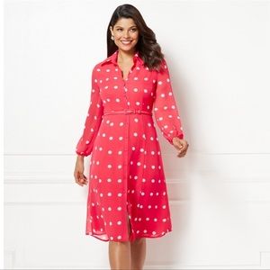 Hot pink and white polka dots Eva Mendes New York & co dress